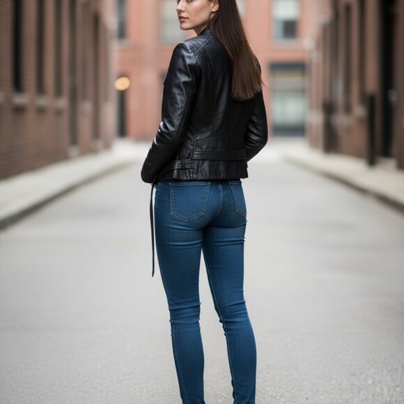 🔥 GAP Genuine Leather Moto Jacket – Belted – Women's Size (S/P) - Picture 3 of 6